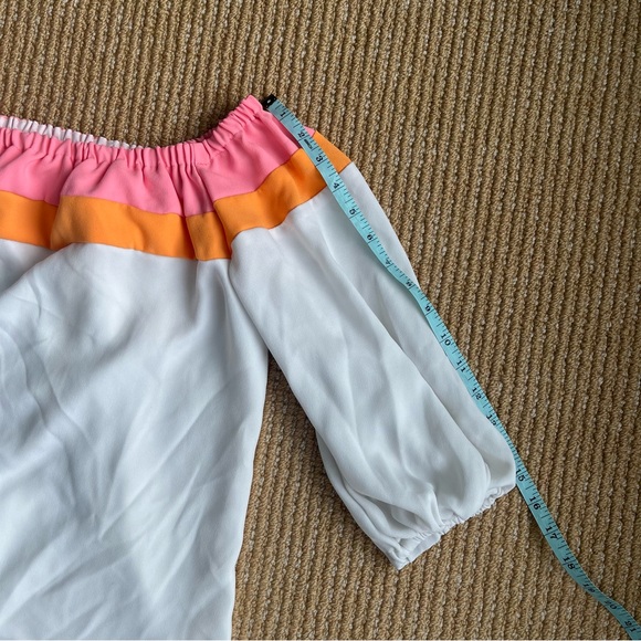 Trina Turk Luella Top Pink Orange White Off the Shoulders Whitewash SZ XS - Picture 9 of 13